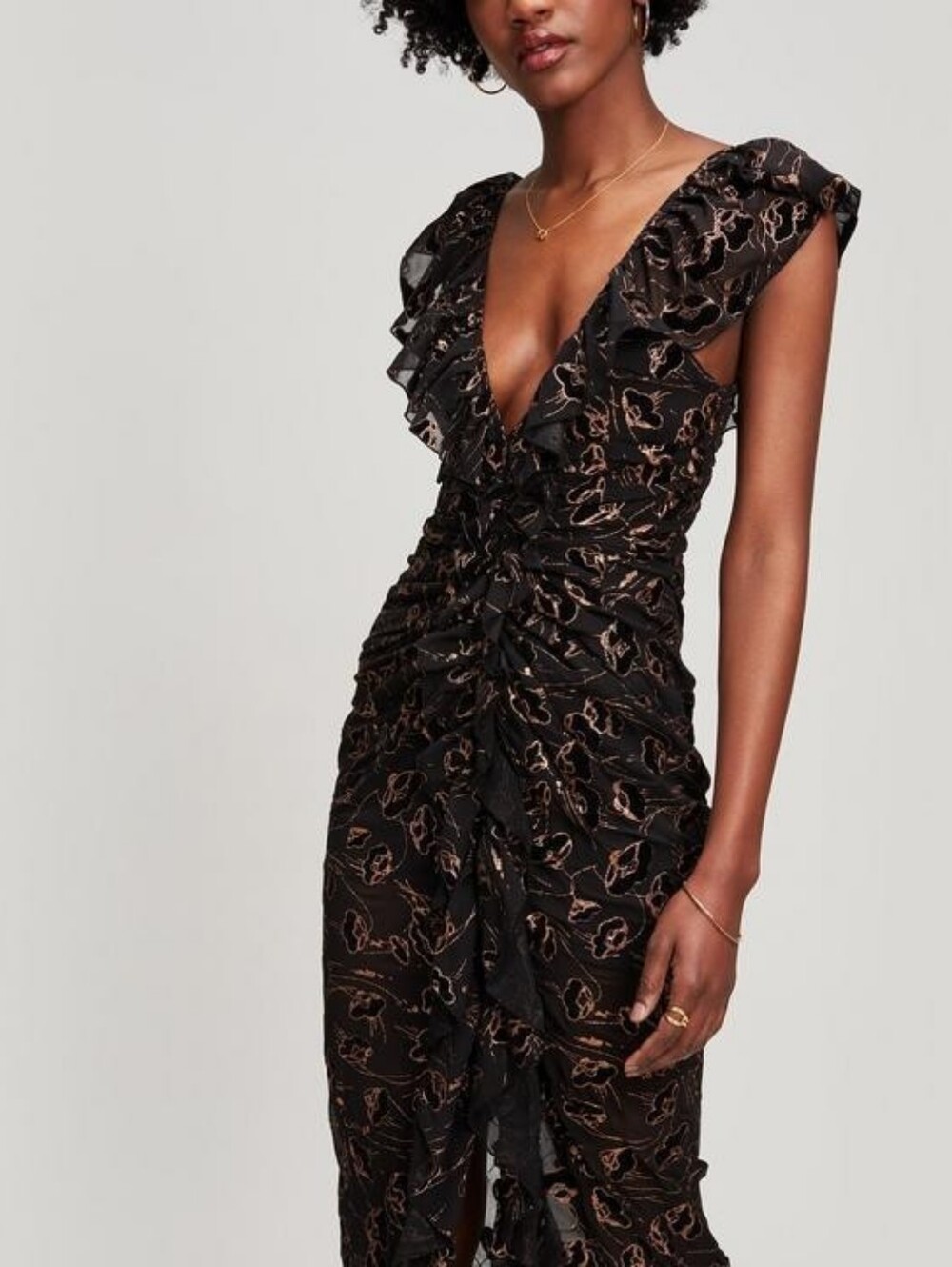 Alice McCall Ruched Metallic Floral Off Duty Gown Special Occasion Dress XS